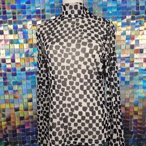 Anthropologie Black and White Mock Neck Long Sleeve Mesh Top